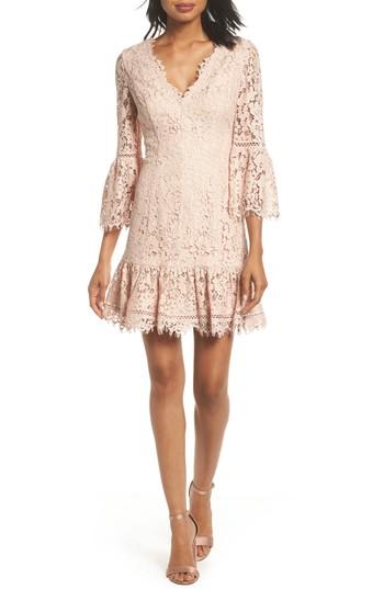 Petite Women's Eliza J Bell Sleeve Lace Dress P - Pink