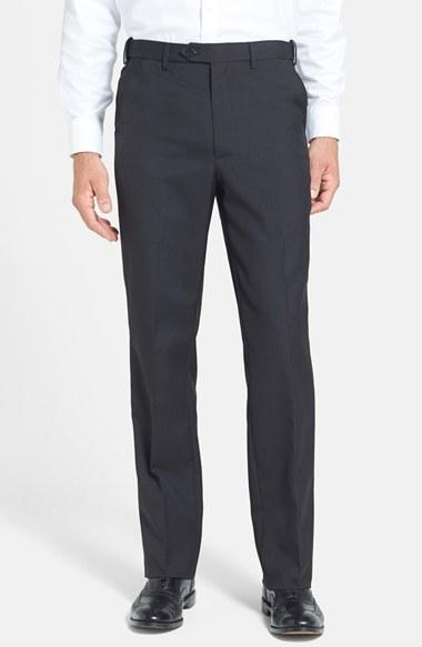 Men's Berle Self Sizer Waist Tropical Weight Flat Front Trousers X Unhemmed - Black