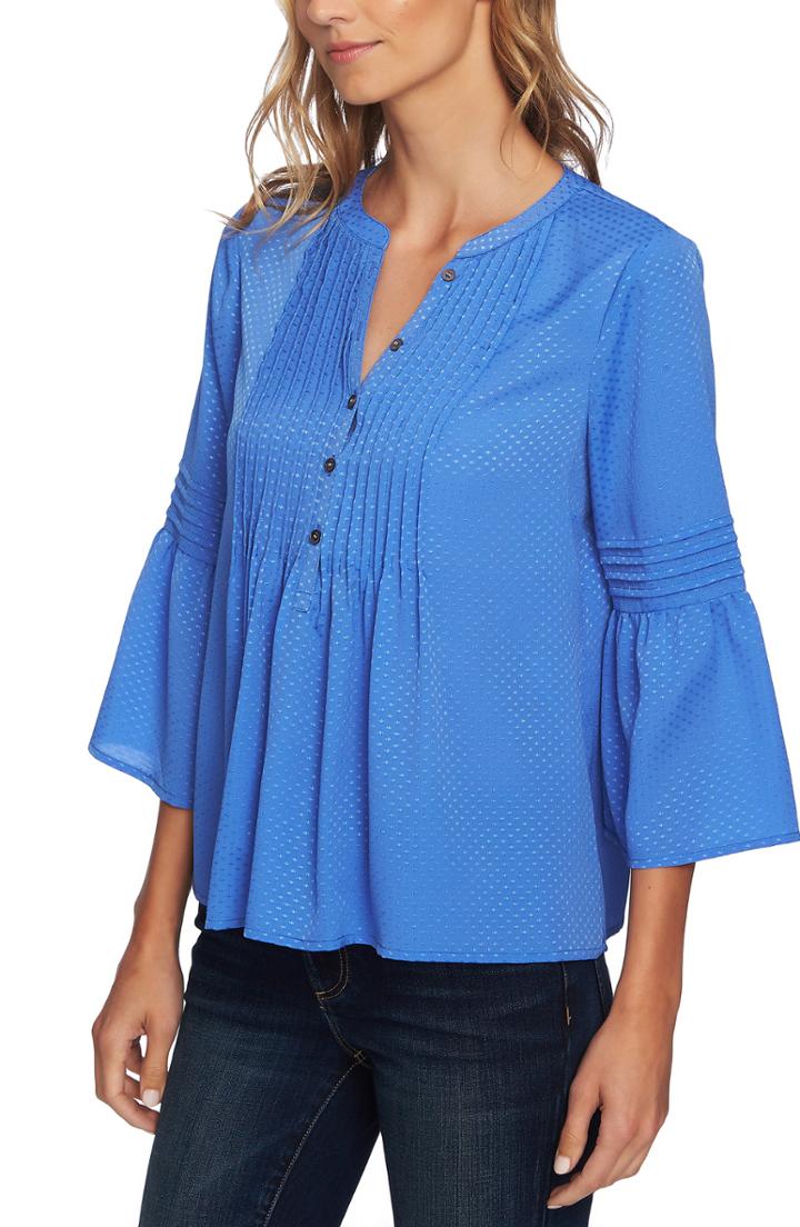 Women's Cece Pintuck Satin Jacquard Top - Blue