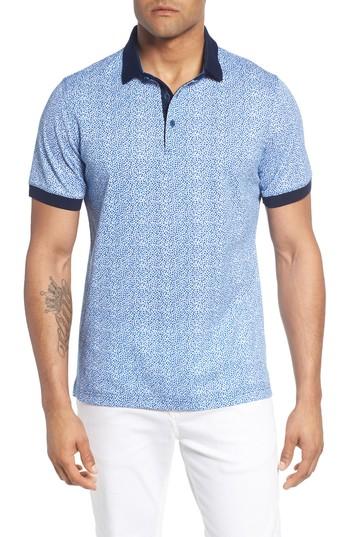 Men's Bugatchi Stipple Print Pique Polo - Blue