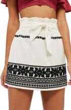 Women's Topshop Culture Embroidered Paperbag Skirt Us (fits Like 10-12) - Ivory