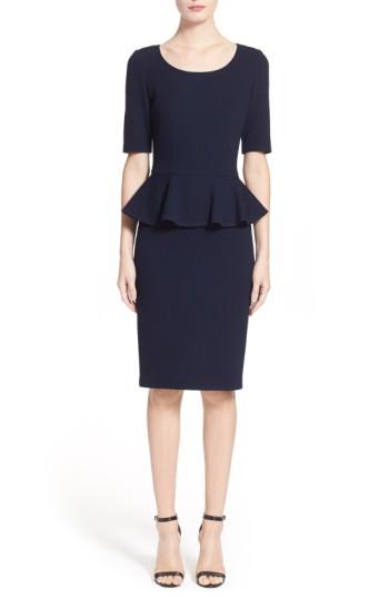 Women's St. John Collection Peplum Milano Pique Knit Dress - Blue