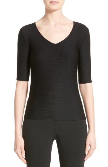 Women's Armani Collezioni Micro Jacquard Jersey Tee Us / 38 It - Black