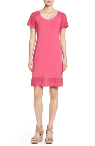Women's Tommy Bahama 'tambour' Eyelet Sleeve Shift Dress - Pink