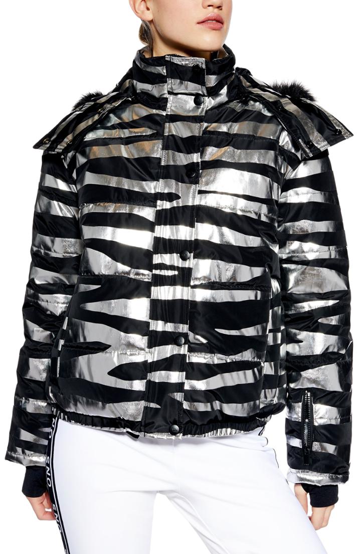 Women's Topshop Sno Zebra Foil Print Jacket Us (fits Like 0) - Metallic