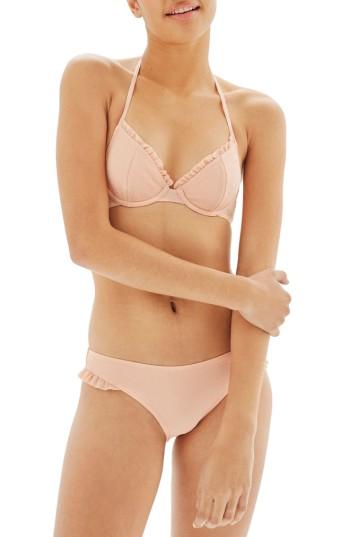 Women's Topshop Textured Frill Bikini Bottoms Us (fits Like 0-2) - Coral