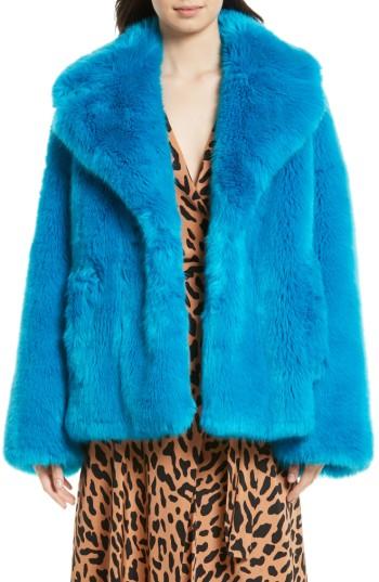 Women's Diane Von Furstenberg Faux Fur Jacket, Size - Blue