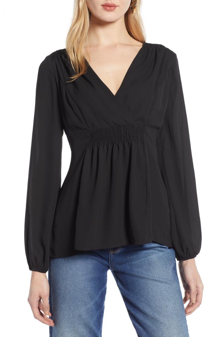 Women's Halogen Faux Wrap Top, Size - Black