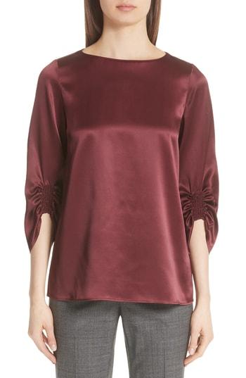 Women's Lafayette 148 New York Elisio Silk Charmeuse Blouse, Size - Burgundy