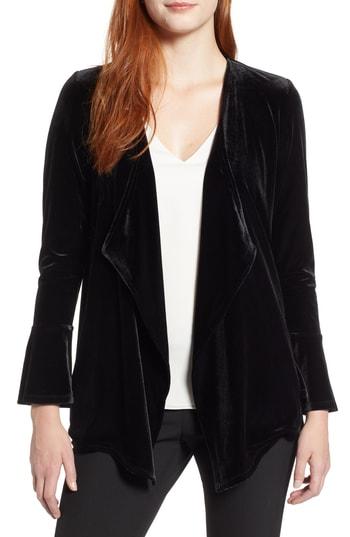Women's Chaus Drape Front Velvet Cardigan - Black