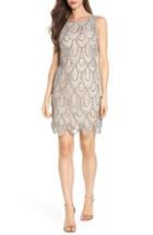 Petite Women's Pisarro Nights Beaded Lace Sheath Dress P - Grey