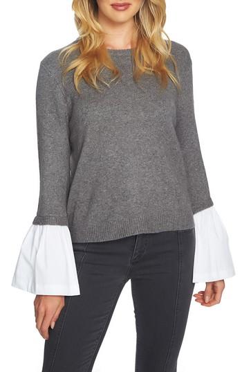 Women's 1.state Crewneck Poplin Bell Cuff Sweater - Grey