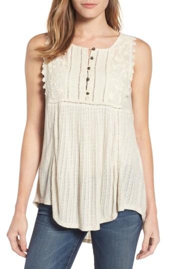 Women's Lucky Brand Embroidered Bib Tank - White