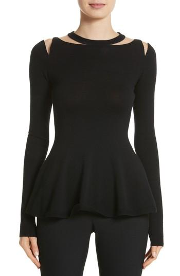Women's Oscar De La Renta Illusion Cutout Peplum Sweater