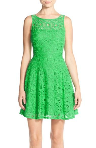 Women's Bb Dakota 'renley' Lace Fit & Flare Dress - Green