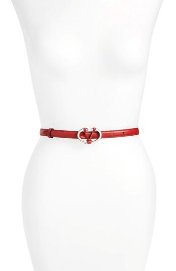Women's Valentino V Rivet Logo Leather Belt