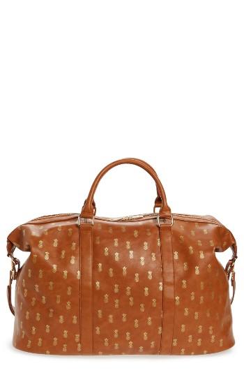 Sole Society Tulum Pineapple Print Weekend Duffel Bag - Brown