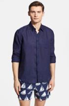 Men's Vilebrequin 'caroubier' Linen Shirt, Size - Blue