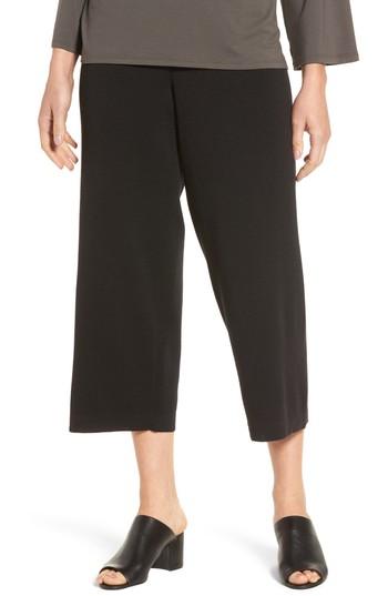 Petite Women's Eileen Fisher Wide Leg Crop Wool Pants, Size P - Black