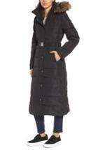 Women's Michael Michael Kors Water Resistant Maxi Puffer Coat With Detachable Hood And Faux Fur Trim