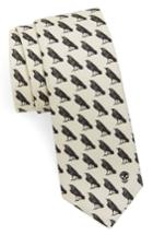 Men's Alexander Mcqueen Mini Raven Print Silk Tie, Size - Ivory