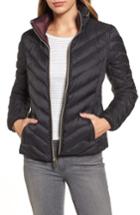 Women's Michael Michael Kors Chevron Quilted Packable Down Puffer Jacket With Stowaway Hood - Black
