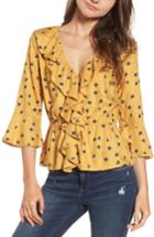 Women's Hinge Print Cascade Ruffle Top, Size - Yellow