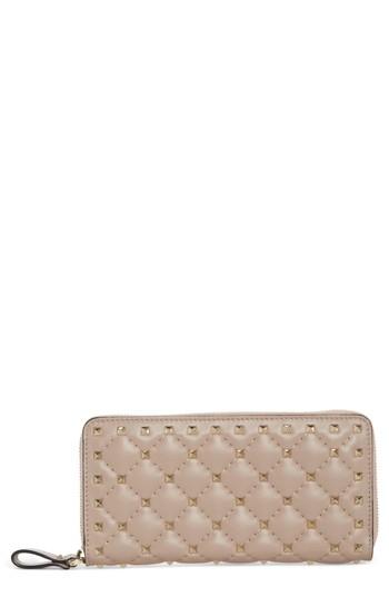 Women's Valentino Garavani Rockstud Spike Matelasse Leather Continental Wallet - Pink