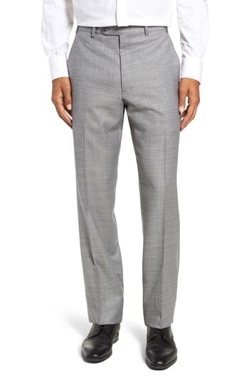 Men's John W. Nordstrom Traditional Fit Flat Front Solid Wool Trousers - Grey