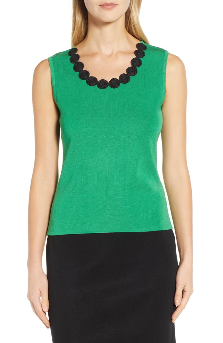 Women's Ming Wang Lace Trim Tank - Green