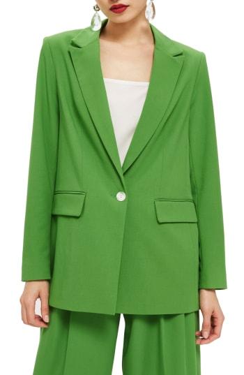 Women's Topshop Oversize Suit Jacket Us (fits Like 0) - Green