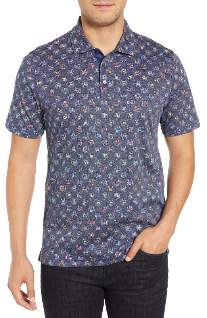 Men's Bugatchi Color Burst Print Knit Polo - Blue
