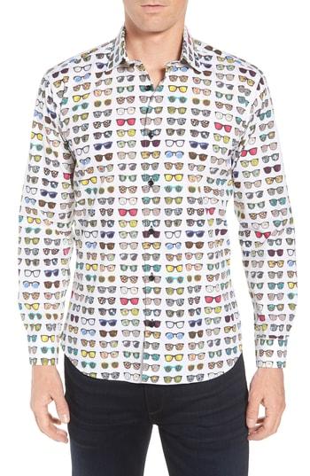 Men's Jared Lang Sunglasses Print Sport Shirt - White