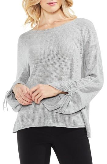 Women's Vince Camuto Tie Sleeve Pointelle Sweater, Size - Grey