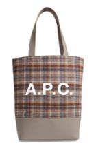 A.p.c. Cabas Axel Plaid Felt & Leather Tote -