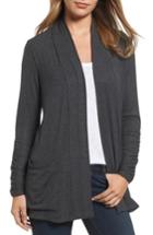 Women's Bobeau Ruched Sleeve Cardigan, Size - Black
