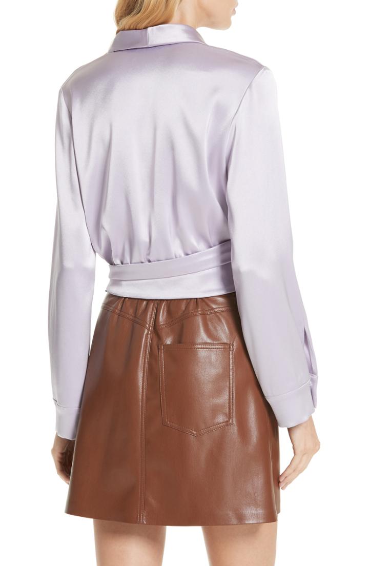 Women's Nanushka Salome Satin Wrap Blouse - Purple