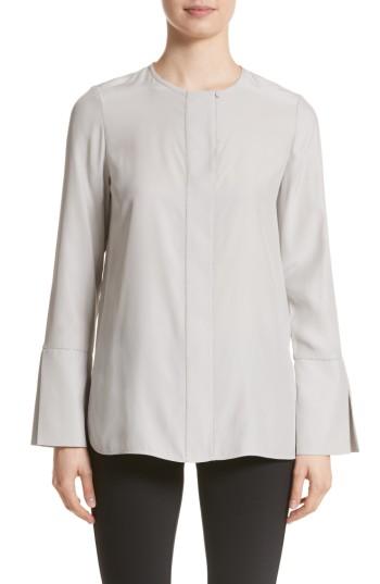 Women's Lafayette 148 New York Georgie Silk Blouse, Size - Grey