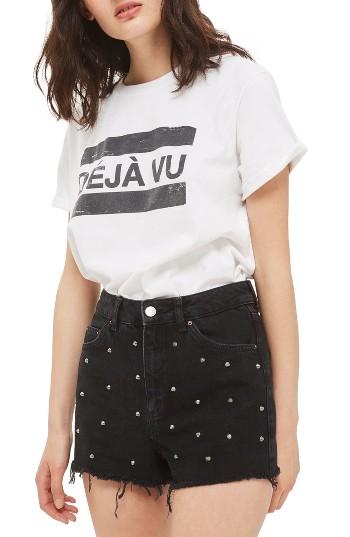 Women's Topshop Studded Cutoff Mom Shorts Us (fits Like 0-2) - Black