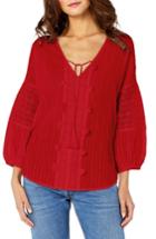 Women's Michael Stars Braided Stripe Lace Blouse - Red