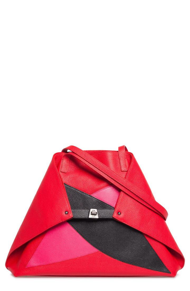 Akris Ai Medium Double Diamond Leather Tote - Red