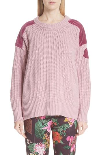 Women's Moncler Genius By Moncler Velvet Trim Wool & Cashmere Sweater - Pink