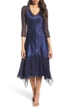 Petite Women's Komarov Charmeuse & Chiffon A-line Dress P - Blue