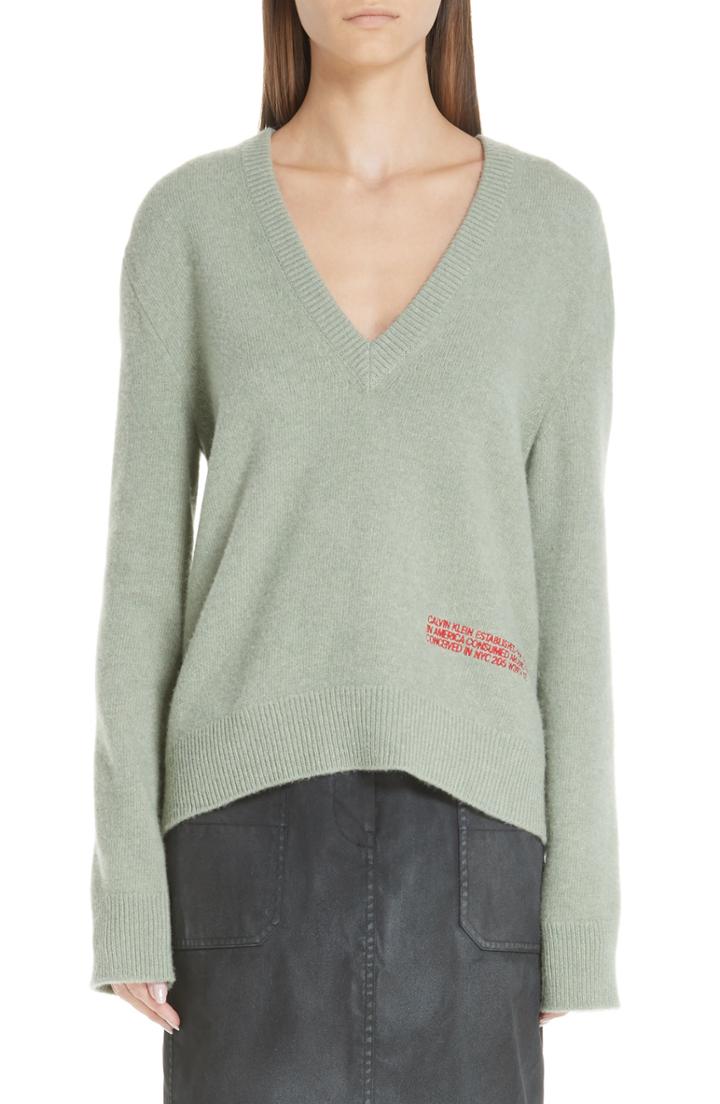 Women's Calvin Klein 205w39nyc Logo Embroidered Wool & Cotton Sweater