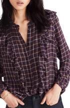 Women's Madewell Plaid Ruffle Front Blouse - Purple