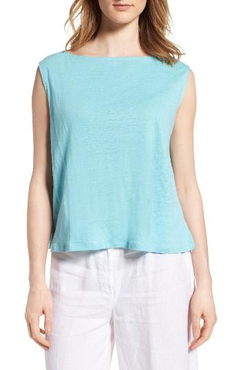 Women's Eileen Fisher Boxy Organic Linen Shell, Size - Blue/green