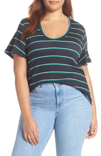 Women's All In Favor Stripe Flutter Sleeve Tee, Size - Blue