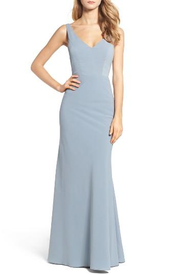 Women's Jenny Yoo Delaney Tie Back V-neck Gown - Blue