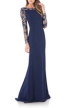 Women's Carmen Marc Valvo Infusion Mesh & Crepe Gown - Blue
