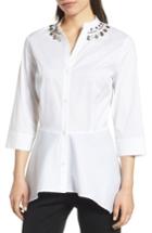 Women's Ming Wang Embellished Neck Shirt - White